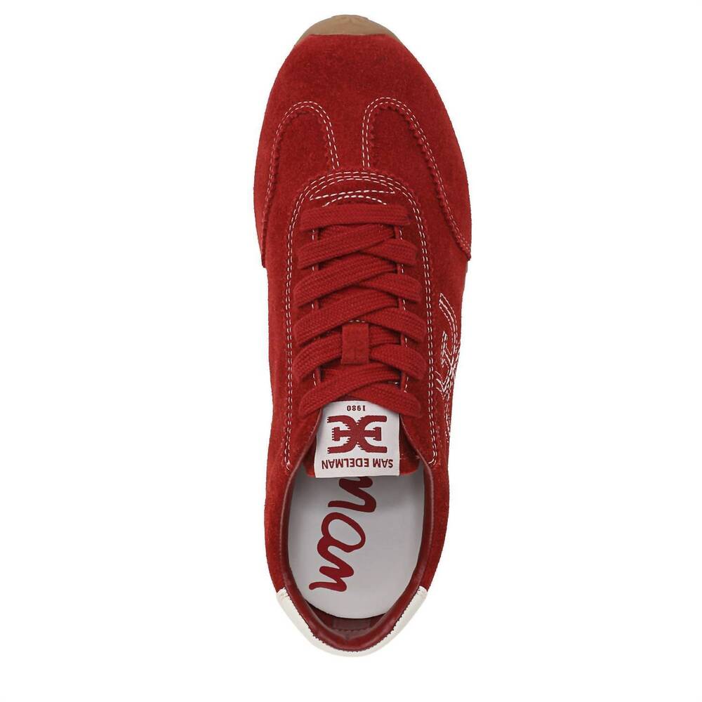 NEW SAM EDELMAN women's isella suede lace-up sneaker in red - Picture 5 of 5